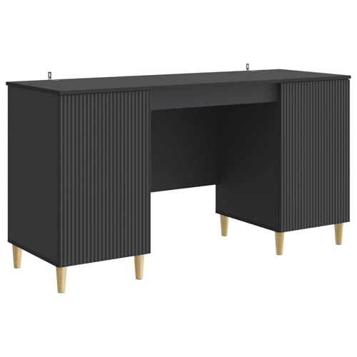 Bureau avec étagère noir meuble de rangement compact poste travail informatique - 2
