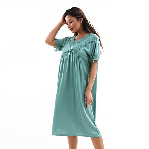 Harlychan Nightgown For Women, Satin Nightgown Robe Soft Lightweight Sleepwear, Wedding Party Lounge Wear Short Nightwear S-L (Large,Mint Green) #TOP1