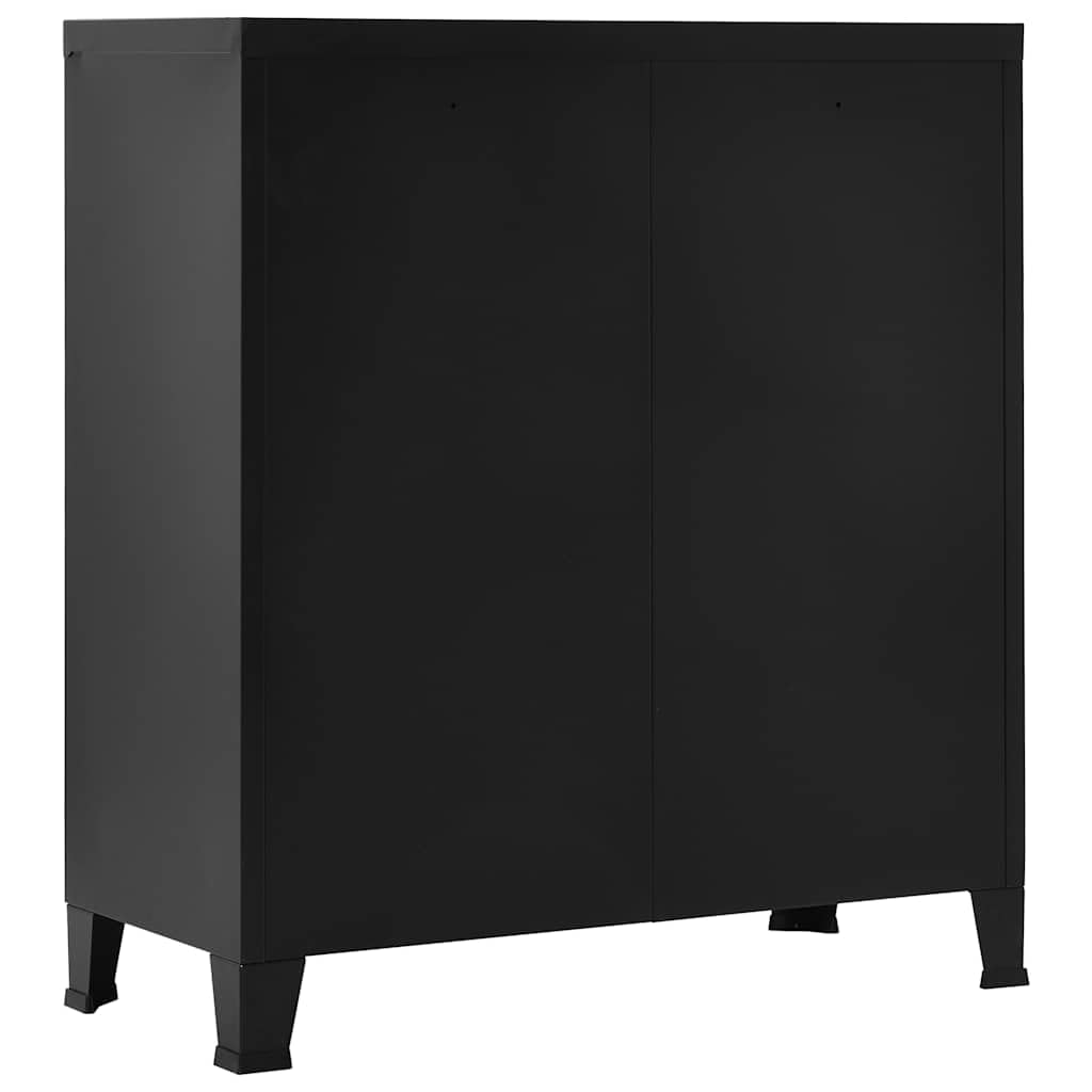 Armario industrial negro de acero 90 x 40 x 100 cm con 2 puertas, placas para nombre, ranuras de ventilación y estantes ajustables en altura para oficina, taller, espacio de almacenamiento y