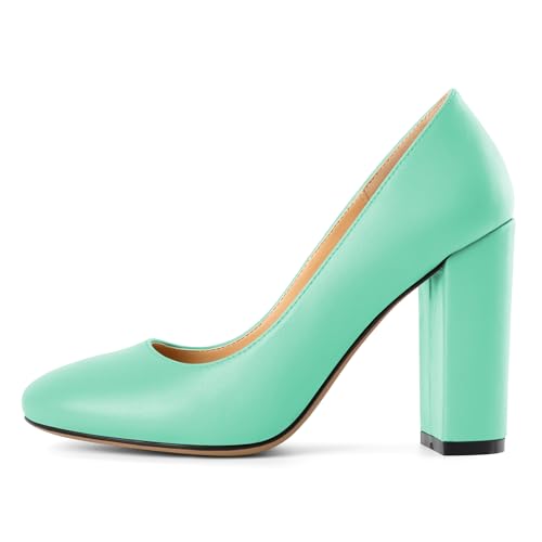 SAMMITOP Women's Suede Leather Slip On Round Toe Pumps Chunky