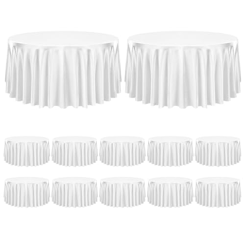 FXKS 12 Pack White Tablecloth 120 Inch Round, Satin Fbric