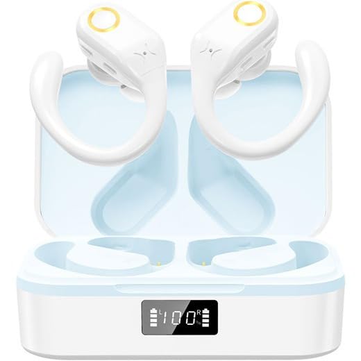 Bluetooth Headphones Wireless Earbuds with Earhooks 60Hrs Playback Ear Buds Power Display with ENC Noise Canceling Mic Over-Ear