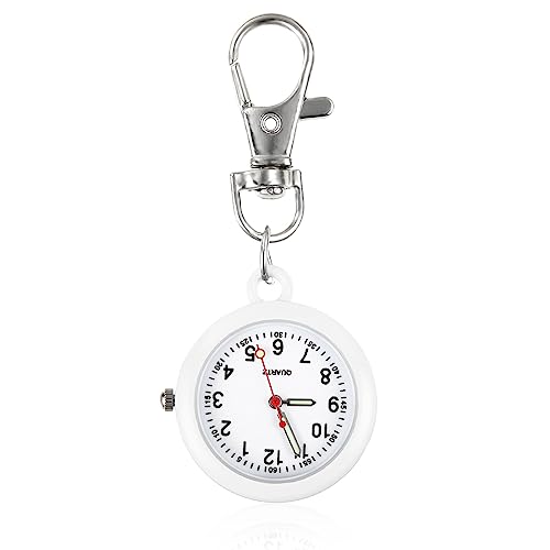 Xinjieda Montre gousset d'infirmière simple en métal - Montre gousset tendance à quartz - Avec boucle à clé - Unisexe - Portable - Pour médecins, infirmières, chefs, randonnée, escalade, blanc,