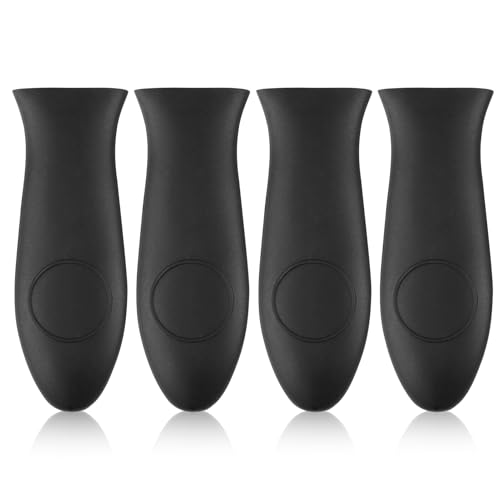 4 Pack Silicone Heat-Resistant Handle Cover for Cast Iron Skillets - Non-Slip Potholder Grips for Cookware (Black)