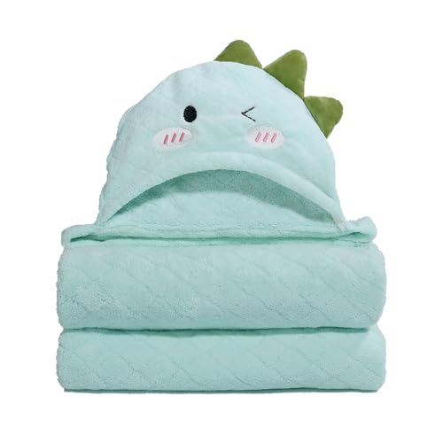 Image of WODHOY Baby Bath Towels Hooded, Dinosaur Thick Toddler Hooded Towel for Boy Age 0-5， 50" x 32" Large Size Soft Absorbent Coral Fleece Shower Gift for Kids,Beach Comfort Quick-Drying Green Dinosaur