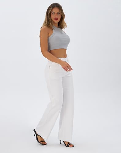 roswear Women's Wide Leg Jeans High Waisted Stretchy Denim Trouser Pants3