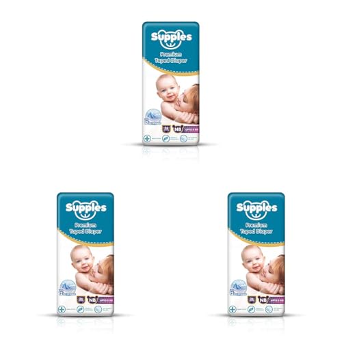 Image of Amazon Brand - Supples Premium Newborn Taped Diapers | Derma Tested, Extra Soft, High Absorbency with Wetness Indicator & Umbilical Cut Design, 12 Hrs Absorption | NB /XS | Up to 5 kg | 36 Count