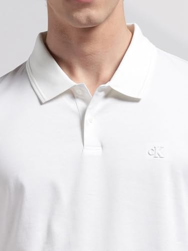 Image of Calvin Klein Jeans Solid Slim Fit Cotton Polo T-Shirt Bright White