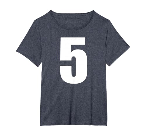 Number Five Numeral 5 Plain White Numbers T-Shirt, Women's Plus, Heather Blue, 1X