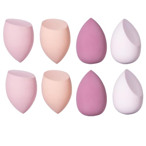 8 Pcs Makeup Sponge Blender with 1 Clear Plastic Sponge Case, Professional Non Latex Beauty Applicator, Set for Cream, Liquid and Foundations, Comes for 3 Shapes (Pink Set)
