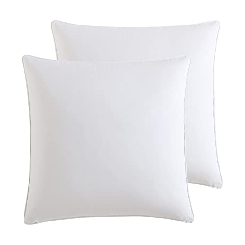 Image of Laura Ashley - Euro Sham Covers, Soft Cotton Decorative Pillow Covers with Zipper Closure, 26x26, Room Decor with Embroidered Vine Border, Set of 2 (White /Deep Blue)