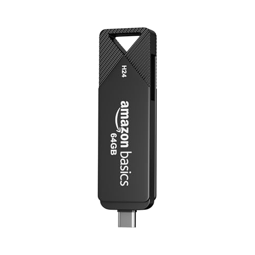 Image of Amazon Basics 64GB Flash Drive | 150+ Mbps Read /Write Speed | Dual Interface Type C & USB 3.0 | High-Speed Data Transfer (Metal)