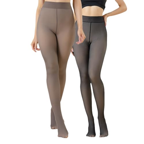Image of Womens Fleece Lined Tights Winter Warm Thermal Tights Fake Translucent Thick Pantyhose