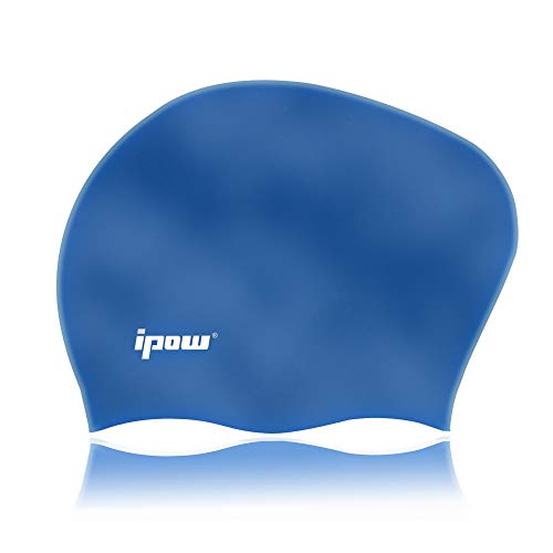 ipow Gorro de Natación para Cabello Largo Gorro de Silicona Impermeable Unisex, Gorro Antideslizante, Ajuste Cómodo para Niños/Adultos, Protección contra Cloro, Azul Marino