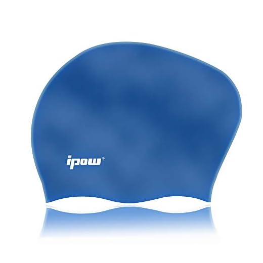 ipow Gorro de Natación para Cabello Largo Gorro de Silicona Impermeable Unisex, Gorro Antideslizante, Ajuste Cómodo para Niños/Adultos, Protección contra Cloro, Azul Marino