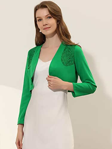 Image of Allegra K Women's Elegant Bolero Shrugs Lace Insert Business Office Open Front Crop Cardigan Small Grass Green