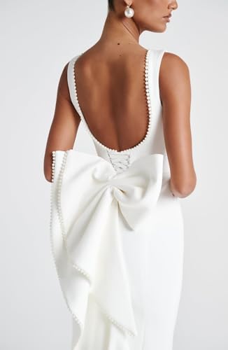 Smileven Satin Pearl Formal Evening Dresses for Women 2025 Tea Length Cocktail Party Gowns with Bow4