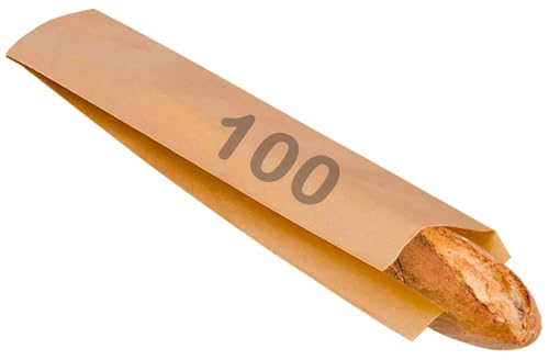 Bolsa pan para una barra y dos barras. 100 Bolsas papel kraft marron para panes panaderia baguette bolleria pasteleria. Largo 55cm (1 BARRA 55x10 (100uds)