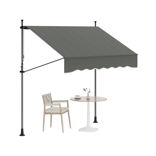 GarveeLife Manual Retractable Awning, 118 in Patio Awning Exterior Outdoor Sunshade Shelter, Angle & Height Adjustable Sunsetter Retractable Awning UV