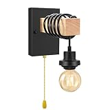 PNLIARN Wall Sconces Pull Switch,Industrial Wall Lights,Vintage Wall Lamp,Wood Wall Lights for Bedro
