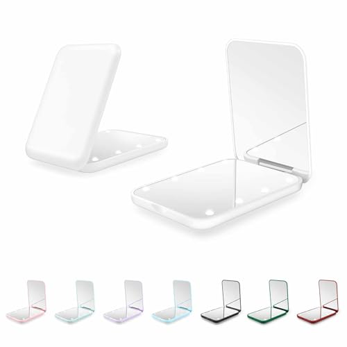Kakuje Compact Mirror, 1X/3X Magnification LED Pocket Mirror with Nternal BIattery, Mini Mirror for Purse, Pocket,Travel and Present (White)