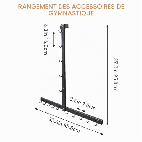 KORIKAHM Rack de rangement pour accessoires de traction latte, organiseur de barre de traction murale, avec crochets robustes, en acier pour accessoires de salle de gym (étagère de gym 4) – vue 2
