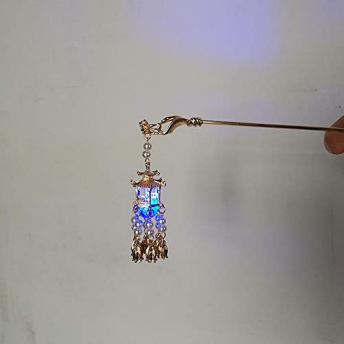 BYBYCD Retro Women Glow Hairpin Alloy Pavilion Pendant Girl Hair Accessories Hanfu Hair Sticks Ancient Style Hairpin Chinese Style Headwear(E Blue Light) - Image 2