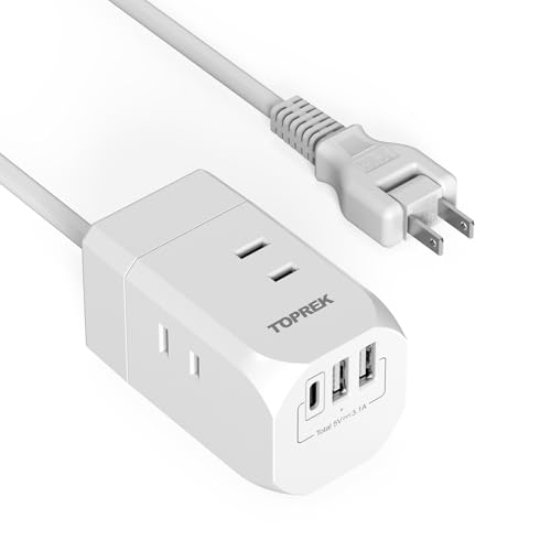 TOPREK 電源タップ 1.5m 延長コード USB コンセント 3個AC口 1個USB-Cポート 2個USB-Aポート