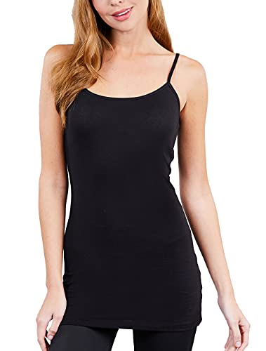 Long Camisole Tank Tops for Women - Undershirts Cami with Adjustable Spaghetti Strap 4 Pack (S-3XL)3
