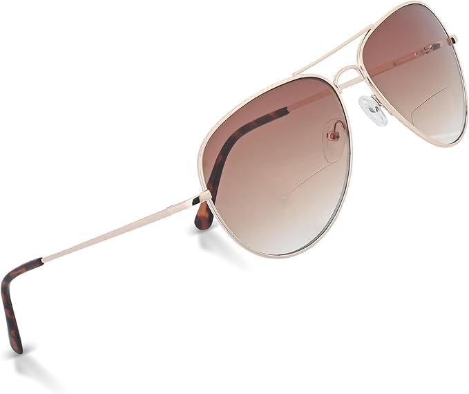 In Style Eyes C Moore Bifocal Reading Sunglasses - Wired Aviator Style Metal Frame Cheater Glasses - Non-Polarized Lens - Gold - 1.75x