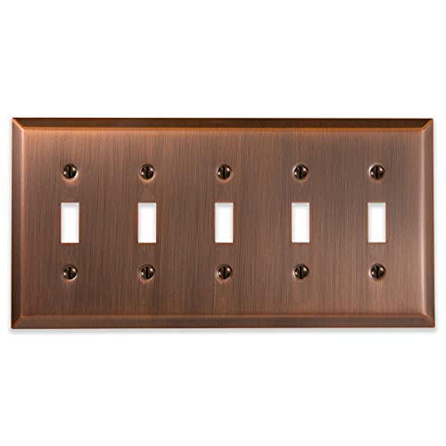 Image of Amerelle Century Quintuple Toggle Steel Wallplate in Antique Copper