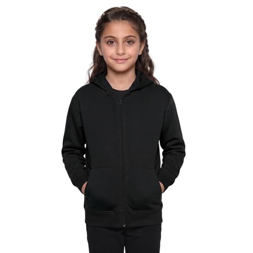 GW CLASSY OUTFIT Sweat à capuche zippé pour enfants, filles et garçons en molleton - Unisexe - Pour l'école - Tailles UK 4-13 ans, Noir , 13-14 ans