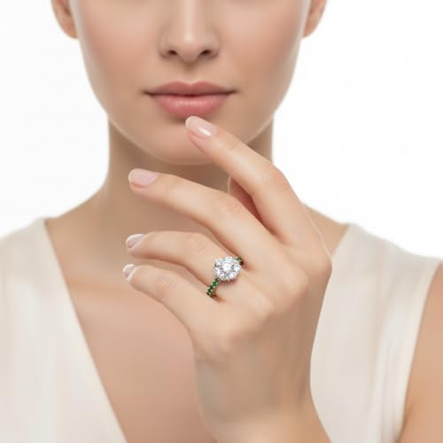 Image of Choose Your Gemstone Flower Halo Diamond CZ Ring 925 Sterling Silver Round Shape Halo Engagement Rings Everyday Jewelry Wedding Jewelry Handmade Gifts for Wife US Size 4 to 12