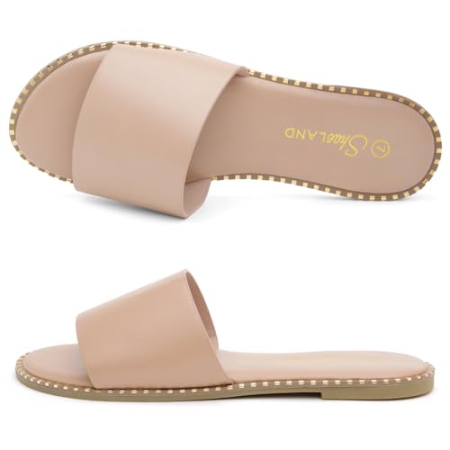 Image of Shoe Land Flat Sandals for Women - Slip-On Slides with Cushioned Footbed | Comfortable Dressy & Casual Open Toe Summer Sandals for Beach, Travel & Everyday Wear