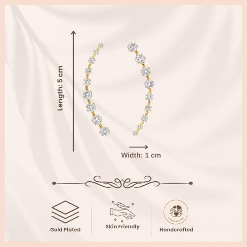 Accessher Gold Plated Contemporary American Diamond Embellished Delicate Light Weighted Ear Cuffs with Clip on Closure for Women and Girls (Pack of 1)