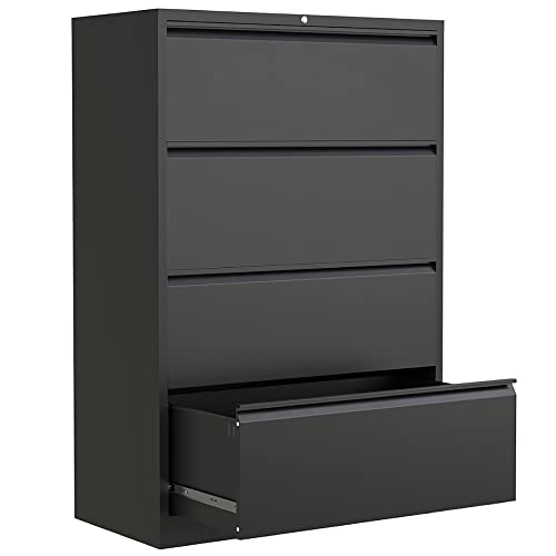 Gangmei Black 4 Drawer Metal Lateral File Cabinet With Lock, Metal Storage File Cabinet With Large Deep Drawers, Wide File Cabinet With Letter/Legal Size, For Home Office,Assembly Required(4 Drawer) #TOP7