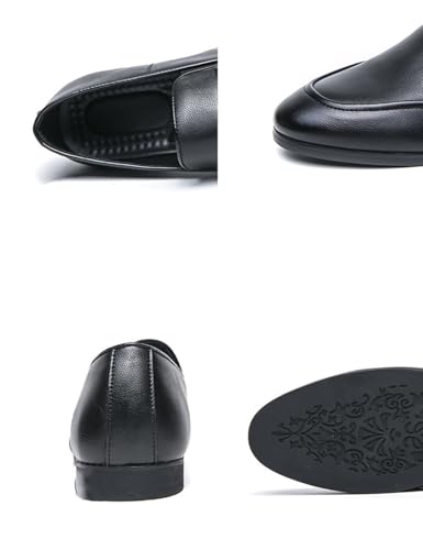 Santimon Men’s Classic Slip-On Leather Loafers Comfortable Elastic Formal Dress Shoes for Business, Weddings, and Casual Wear Black 8.5 US2