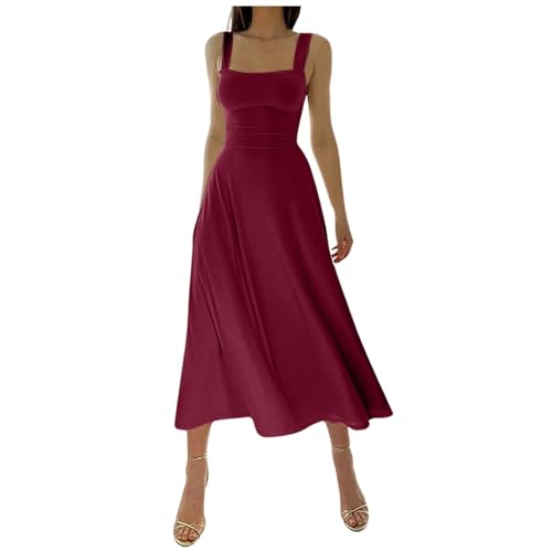 Trägerkleid Korsett Maxikleid Damen Sommerkleid, Einfarbig Bustier Partykleid Schwingendes Kleider, Elegant Fließendes Kleider A-Linie Langes Kleid,...