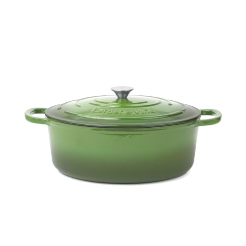 Larder & Vine 8 qt Oval Enameled Cast Iron Dutch Oven Pot, Okra
