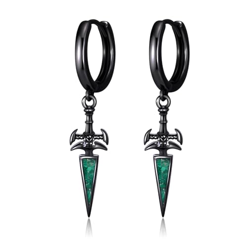 Black Cross/Feather/Sword/Spike/Star of David Dangle Drop Earrings 925 Sterling Silver Turquoise Malachite Abalone Punk Jewelry Gothic Birthday Gifts for Men Women