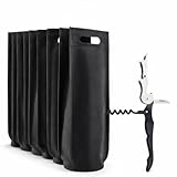 VYNOR 10 Bolsas para Botellas de Vino con Sacacorchos – Bolsas Vino Regalo Non Woven 80 g/m² con Fuelle Redondo – Bolsa Botella Vino para Regalo, Champagne y Cava (16×40×10 cm) (Negro)