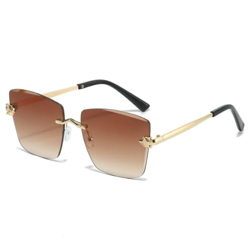 Lunettes de soleil rétro sans monture UV400 femme homme doré
