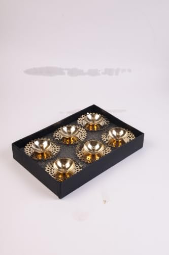Image of Klassic 1.4 Inch Pure Brass Flower Design Akhand Deep Vilakku | Center Wick Pital Diya for Daily Puja, Home Temple, Festivals, Housewarming, Wedding & Return Gifts | Pack of 6