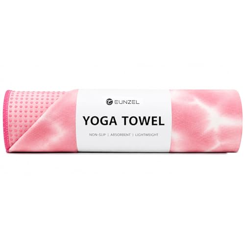 Eunzel Yoga Towel,Hot Yoga Mat Towel with Grip Dots Sweat Absorbent Non-Slip for Hot Yoga, Pilates and Workout 24" x72", Red & White
