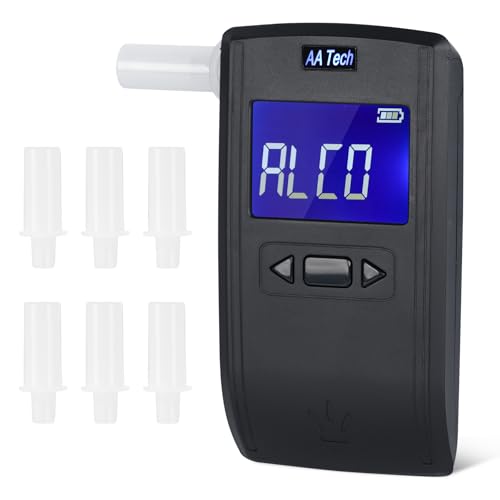 HooJtny Alcoholimetro Homologado dgt, Alcoholímetro Test Alcoholemia Homologado, Portátil Certificado con 6 Boquillas Sensor Semiconductor