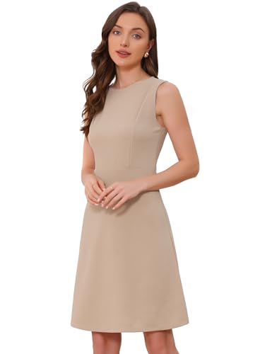 Image of Allegra K Women's Work Dress Round Neck Solid Color Sleeveless A-Line Business Casual Office Dresses