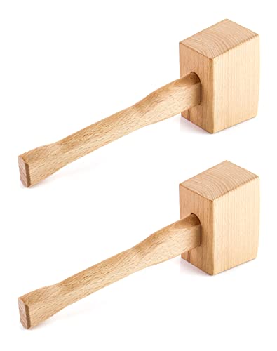 QWORK Wooden Mallet, 2 Pack 9.5' Manual Ice Hammer Mallet Beech Solid Carpenter Wood Hammer Woodworking Hand Tool