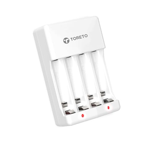 Image of Toreto Powerpod AA /AAA Battery Charger for Ni-MH /Ni-Cd Rechargeable Batteries, Charges 2 or 4 Cells, Smart Charge Control, Dual LED Indicators, Indian Plug, 220V AC Input (White)