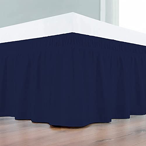 Image of Wrap Around Dust Ruffled Bed Skirt 10 inch Inch Tailored Drop Fade Resistant Brushed Microfiber Bed Skirt - Single Bed | Navy Blue