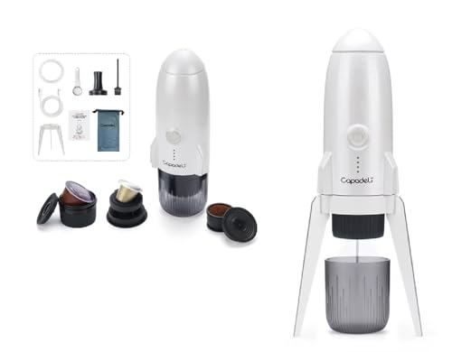 3-in-1 Portable Coffee Machine Wireless Electric Self Heating Capsules Pods Espresso for Car Home Office Camping Travel Maker Rocket Design Capadeli 3in1 (White)